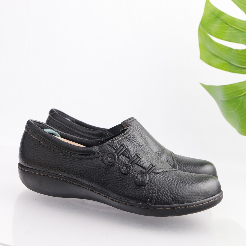 Clarks Shoes Womens Ashland Effie Loafers Size 9 M Black Leather Slip On Comfort